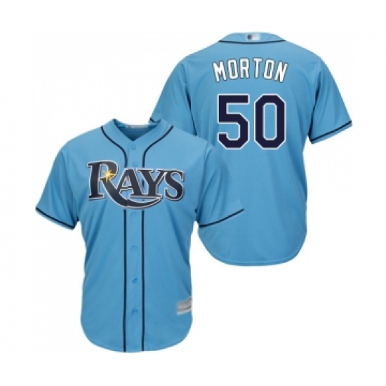 Youth Tampa Bay Rays 50 Charlie Morton Replica Light Blue Alternate 2 Cool Base Baseball Jersey