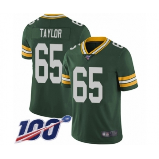 Men's Green Bay Packers 65 Lane Taylor Green Team Color Vapor Untouchable Limited Player 100th Season Football Jersey