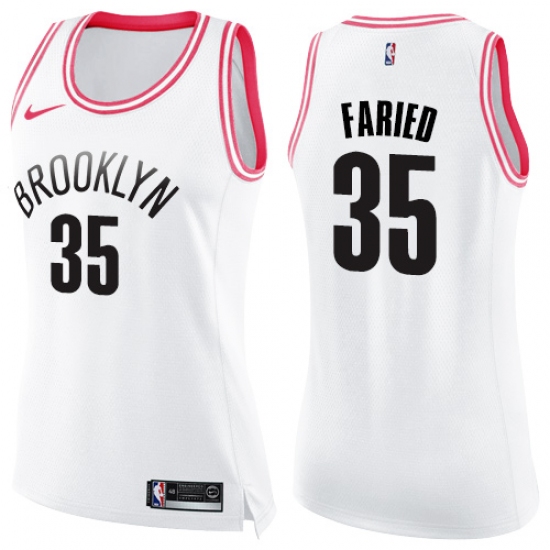Women's Nike Brooklyn Nets 35 Kenneth Faried Swingman White Pink Fashion NBA Jersey