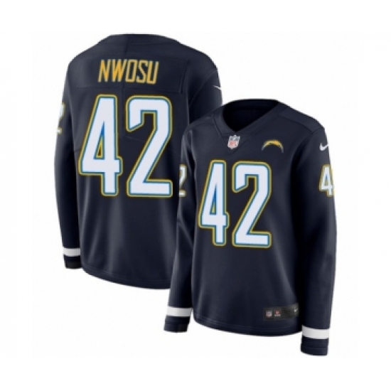 Women's Nike Los Angeles Chargers 42 Uchenna Nwosu Limited Navy Blue Therma Long Sleeve NFL Jersey
