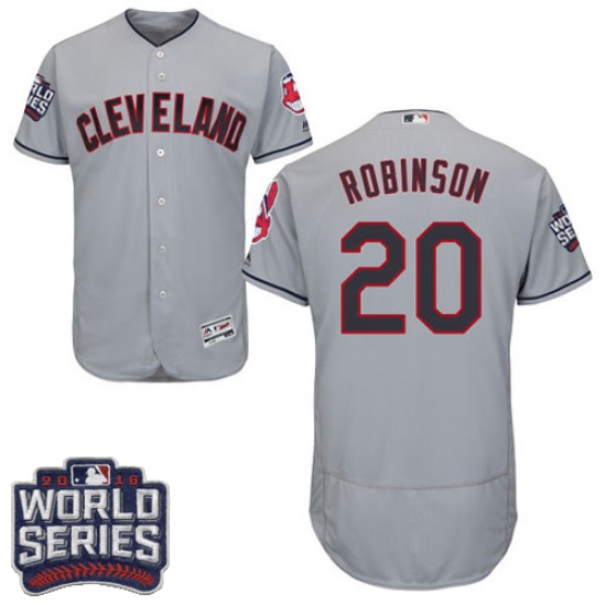 Men's Majestic Cleveland Indians 20 Eddie Robinson Grey 2016 World Series Bound Flexbase Authentic Collection MLB Jersey