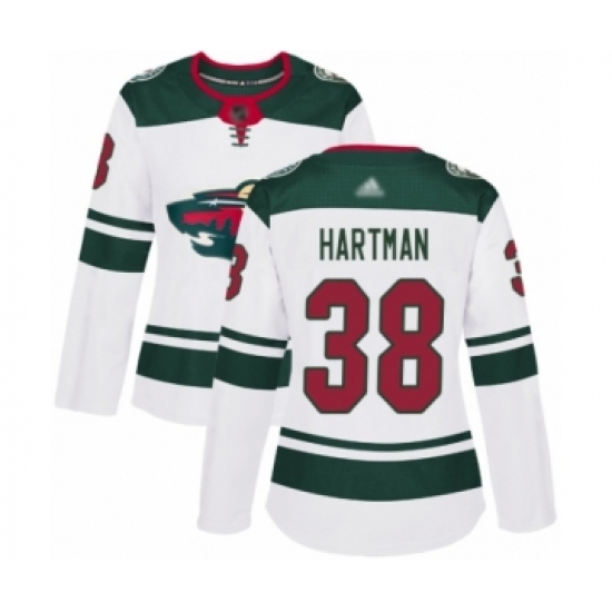 Women's Minnesota Wild 38 Ryan Hartman Authentic White Away Hockey Jersey