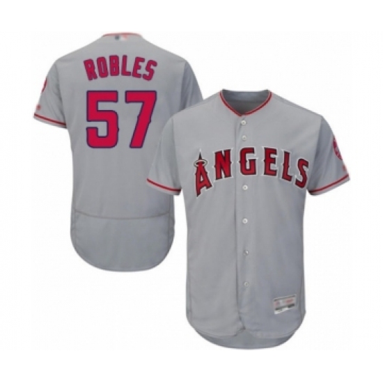 Men's Los Angeles Angels of Anaheim 57 Hansel Robles Grey Road Flex Base Authentic Collection Baseball Player Jersey