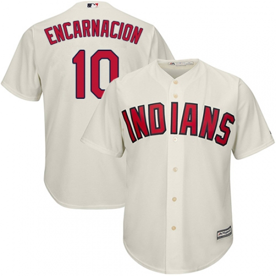 Men's Majestic Cleveland Indians 10 Edwin Encarnacion Replica Cream Alternate 2 Cool Base MLB Jersey