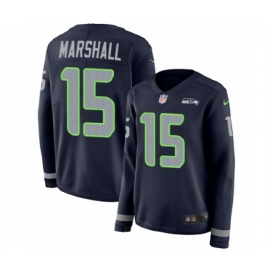 Women's Nike Seattle Seahawks 15 Brandon Marshall Limited Navy Blue Therma Long Sleeve NFL Jersey