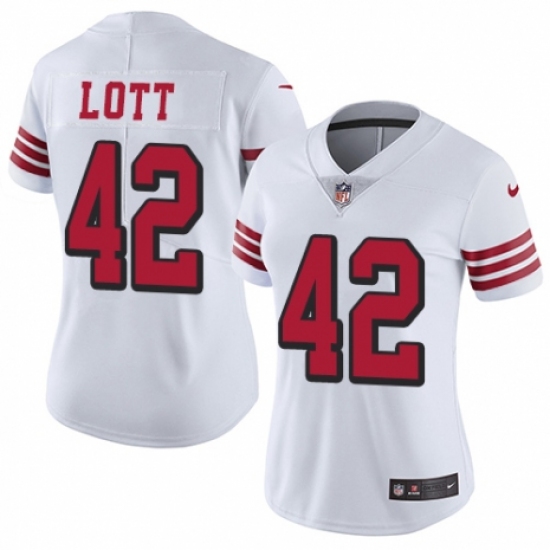 Women's Nike San Francisco 49ers 42 Ronnie Lott Limited White Rush Vapor Untouchable NFL Jersey