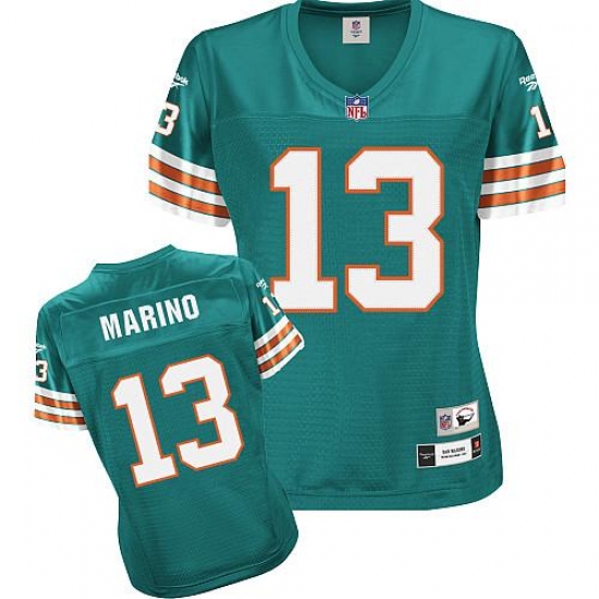 Reebok Miami Dolphins 13 Dan Marino Green Women's Throwback Team Color Replica NFL Jersey