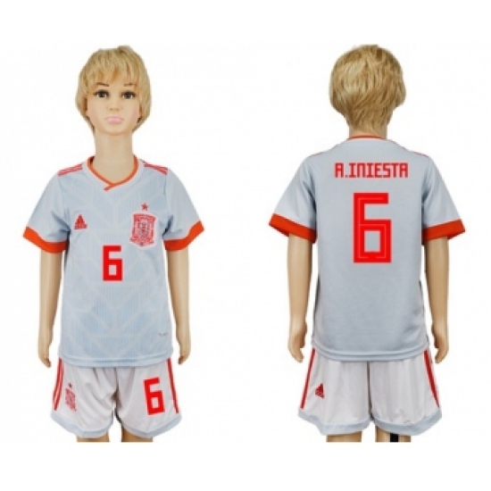 Spain 6 A.Iniesta Away Kid Soccer Country Jersey