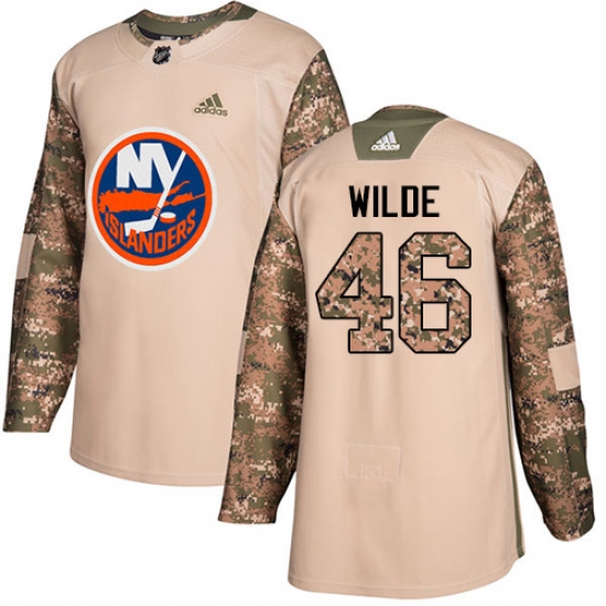 Men's Adidas New York Islanders 46 Bode Wilde Authentic Camo Veterans Day Practice NHL Jersey
