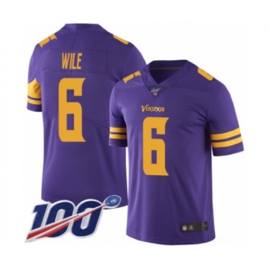 Men's Minnesota Vikings 6 Matt Wile Limited Purple Rush Vapor Untouchable 100th Season Football Jersey