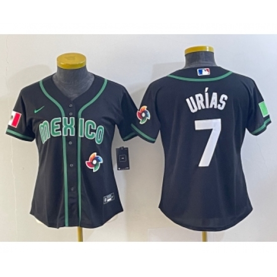 Women's Mexico Baseball 7 Julio Urias Number 2023 Black World Classic Stitched Jersey6