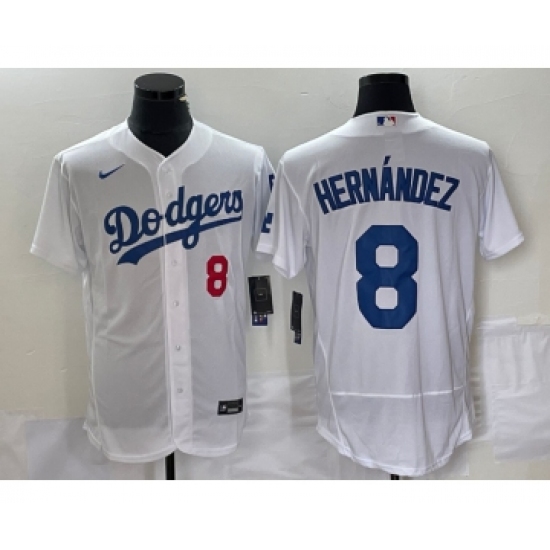 Men's Nike Los Angeles Dodgers 8 Kike Hernandez Number White Stitched Flex Base Jersey