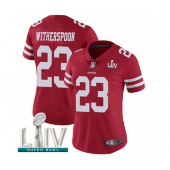 Women's San Francisco 49ers 23 Ahkello Witherspoon Red Team Color Vapor Untouchable Limited Player Super Bowl LIV Bound Football Jersey