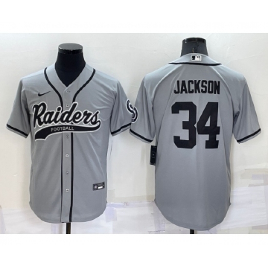Men's Las Vegas Raiders 34 Bo Jackson Grey Stitched MLB Cool Base Nike Baseball Jersey
