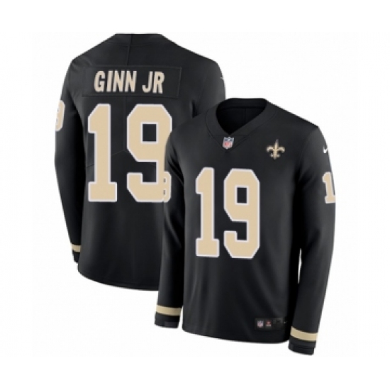 Men's Nike New Orleans Saints 19 Ted Ginn Jr Limited Black Therma Long Sleeve NFL Jersey