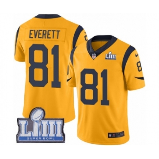 Youth Nike Los Angeles Rams 81 Gerald Everett Limited Gold Rush Vapor Untouchable Super Bowl LIII Bound NFL Jersey
