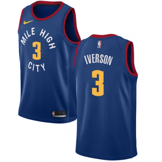 Men's Nike Denver Nuggets 3 Allen Iverson Swingman Light Blue Alternate NBA Jersey Statement Edition