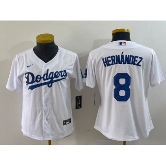 Women's Nike Los Angeles Dodgers 8 Kike Hernandez White Stitched Cool Base Jersey