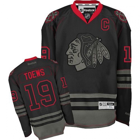 Men's Reebok Chicago Blackhawks 19 Jonathan Toews Authentic Black Ice NHL Jersey