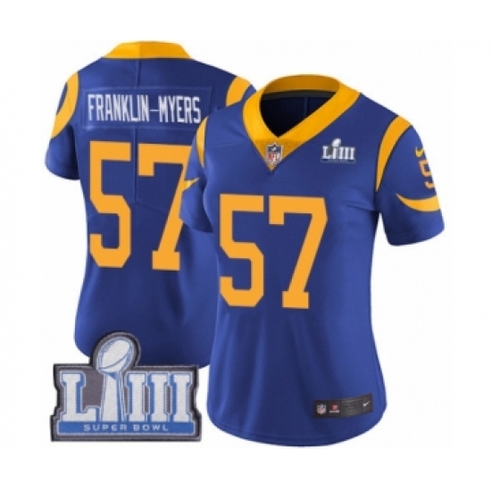 Women's Nike Los Angeles Rams 57 John Franklin-Myers Royal Blue Alternate Vapor Untouchable Limited Player Super Bowl LIII Bound NFL Jersey