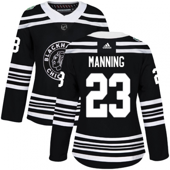 Women's Adidas Chicago Blackhawks 23 Brandon Manning Authentic Black 2019 Winter Classic NHL Jersey