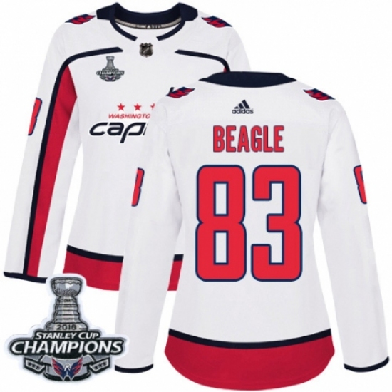 Women's Adidas Washington Capitals 83 Jay Beagle Authentic White Away 2018 Stanley Cup Final Champions NHL Jersey