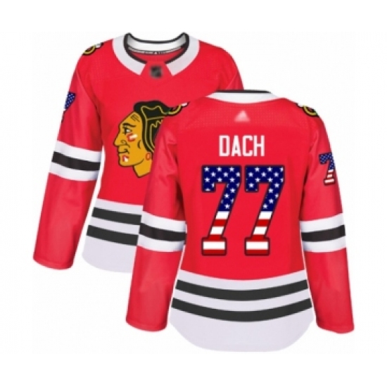 Women's Chicago Blackhawks 77 Kirby Dach Authentic Red USA Flag Fashion Hockey Jersey