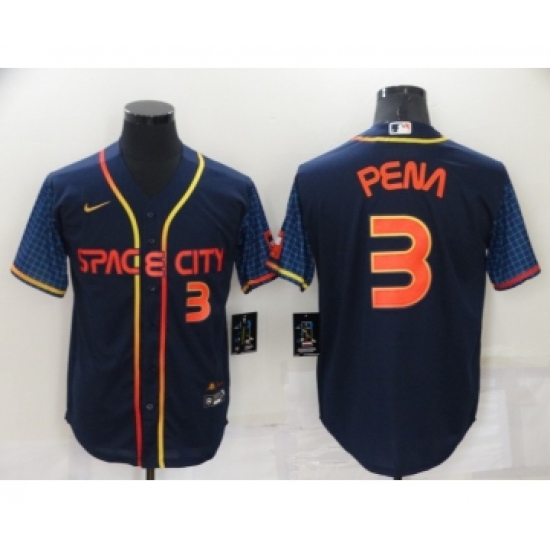 Men's Houston Astros 3 Jeremy Pena Number 2022 Navy Blue City Connect Cool Base Stitched Jersey