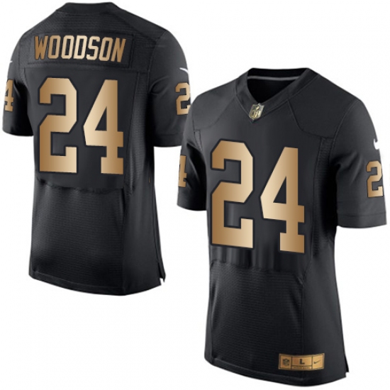 Men's Nike Oakland Raiders 24 Charles Woodson Elite Black/Gold Team Color NFL Jersey