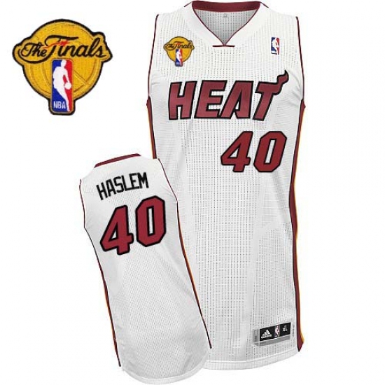 Men's Adidas Miami Heat 40 Udonis Haslem Authentic White Home Finals Patch NBA Jersey