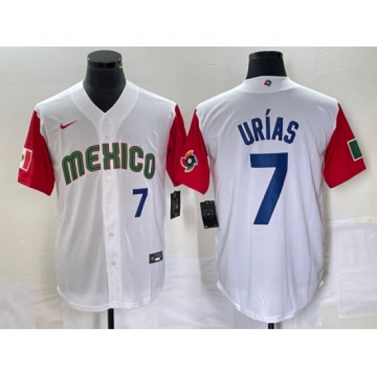 Men's Mexico Baseball 7 Julio Urias Number 2023 White Red World Classic Stitched Jersey1