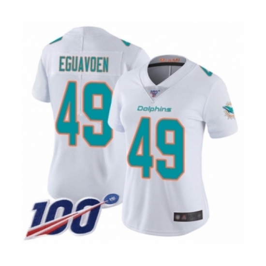 Women's Miami Dolphins 49 Sam Eguavoen White Vapor Untouchable Limited Player 100th Season Football Jersey