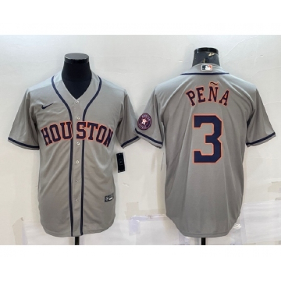 Men's Houston Astros 3 Jeremy Pena Grey With Patch Stitched MLB Cool Base Nike Jersey