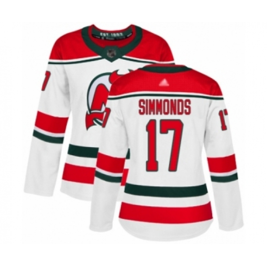 Women's New Jersey Devils 17 Wayne Simmonds Authentic White Alternate Hockey Jersey