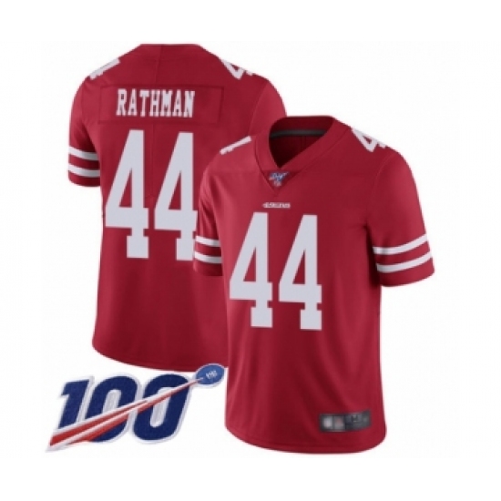 Men's San Francisco 49ers 44 Tom Rathman Red Team Color Vapor Untouchable Limited Player 100th Season Football Jersey