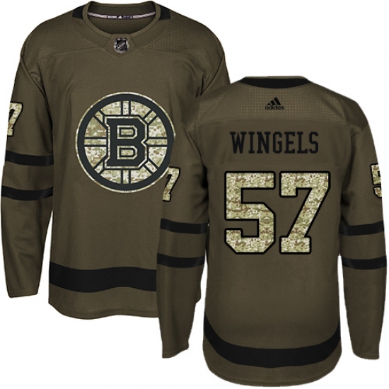 Men's Adidas Boston Bruins 57 Tommy Wingels Authentic Green Salute to Service NHL Jersey