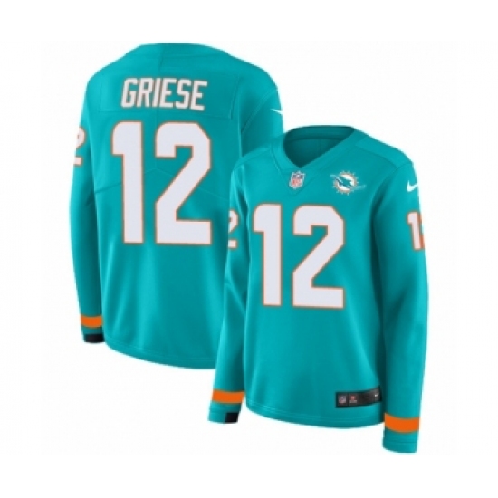 Women's Nike Miami Dolphins 12 Bob Griese Limited Aqua Therma Long Sleeve NFL Jersey