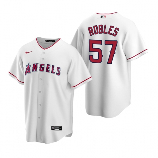 Men's Nike Los Angeles Angels 57 Hansel Robles White Home Stitched Baseball Jersey