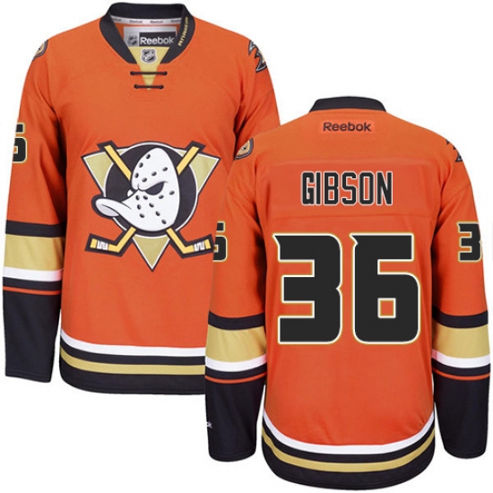 Men's Reebok Anaheim Ducks 36 John Gibson Authentic Orange Third NHL Jersey