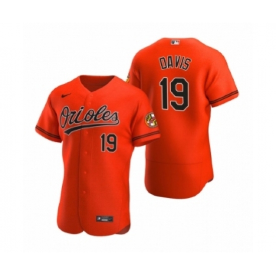 Men's Baltimore Orioles 19 Chris Davis Nike Orange Authentic 2020 Alternate Jersey