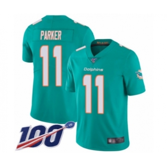 Men's Miami Dolphins 11 DeVante Parker Aqua Green Team Color Vapor Untouchable Limited Player 100th Season Football Jersey