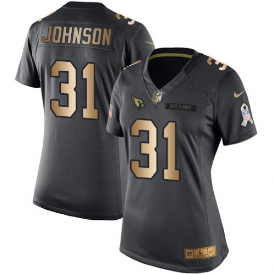 Women's Nike Arizona Cardinals 31 David Johnson Limited Black/Gold Salute to Service NFL Jersey