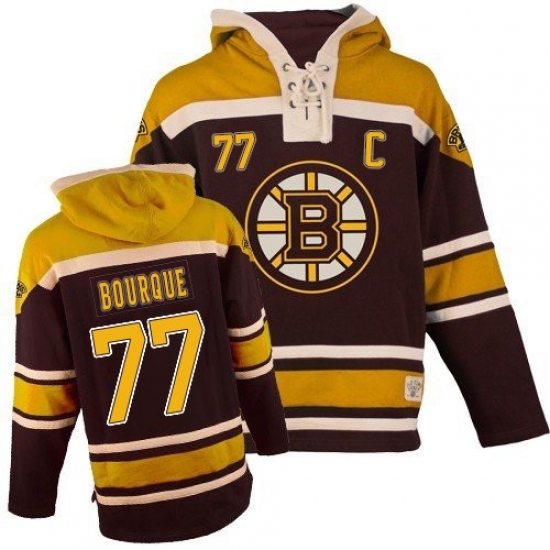 Men's Old Time Hockey Boston Bruins 77 Ray Bourque Authentic Black Sawyer Hooded Sweatshirt NHL Jersey