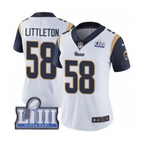 Women's Nike Los Angeles Rams 58 Cory Littleton White Vapor Untouchable Limited Player Super Bowl LIII Bound NFL Jersey