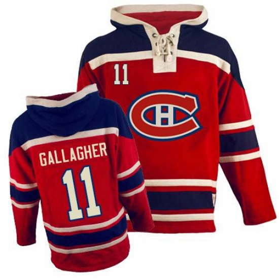 Men's Old Time Hockey Montreal Canadiens 11 Brendan Gallagher Authentic Red Sawyer Hooded Sweatshirt NHL Jersey