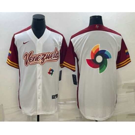 Men's Venezuela Baseball 2023 White World Big Logo Classic Stitched Jersey