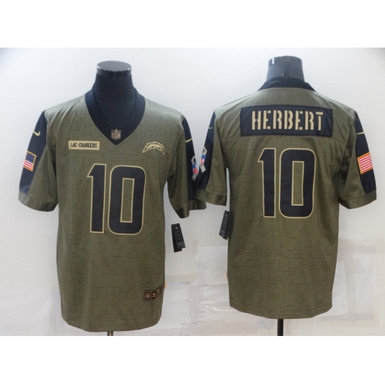 Men's Los Angeles Chargers 10 Justin Herbert Nike Olive 2021 Salute To Service Limited Player Jersey
