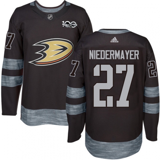 Men's Adidas Anaheim Ducks 27 Scott Niedermayer Authentic Black 1917-2017 100th Anniversary NHL Jersey
