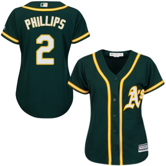 Women's Majestic Oakland Athletics 2 Tony Phillips Authentic Green Alternate 1 Cool Base MLB Jersey