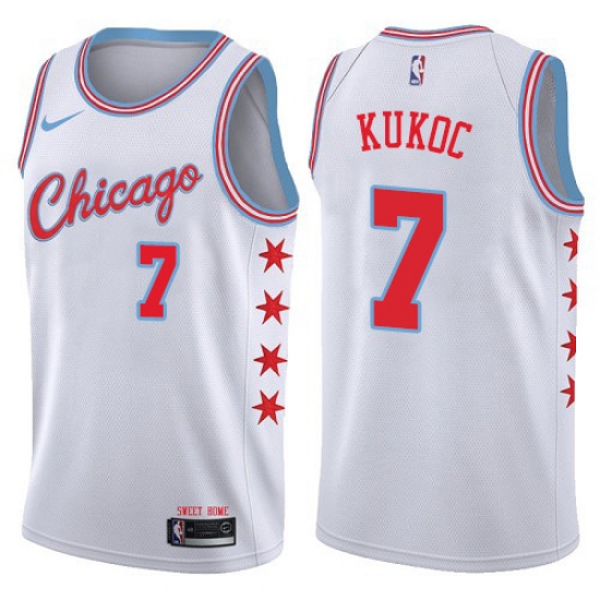 Men's Nike Chicago Bulls 7 Toni Kukoc Swingman White NBA Jersey - City Edition